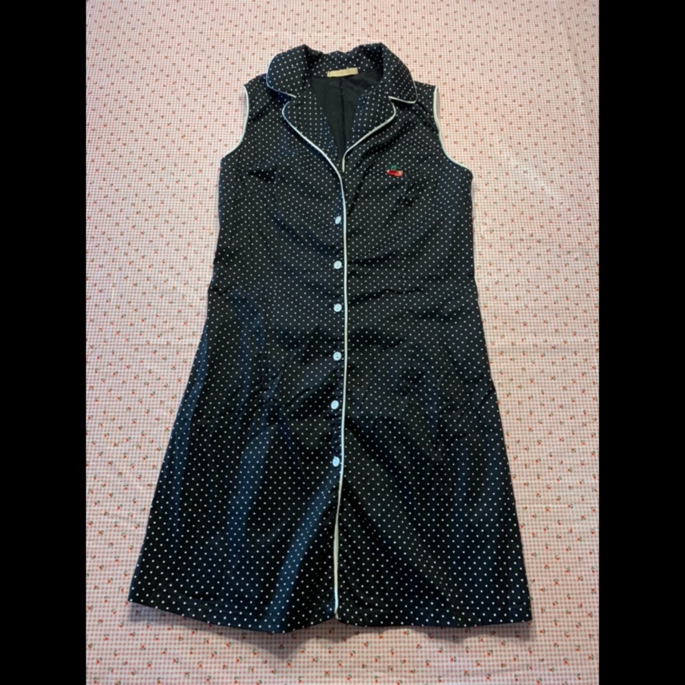 Black polka dot button down dress with cherries. Forever 21 size medium.